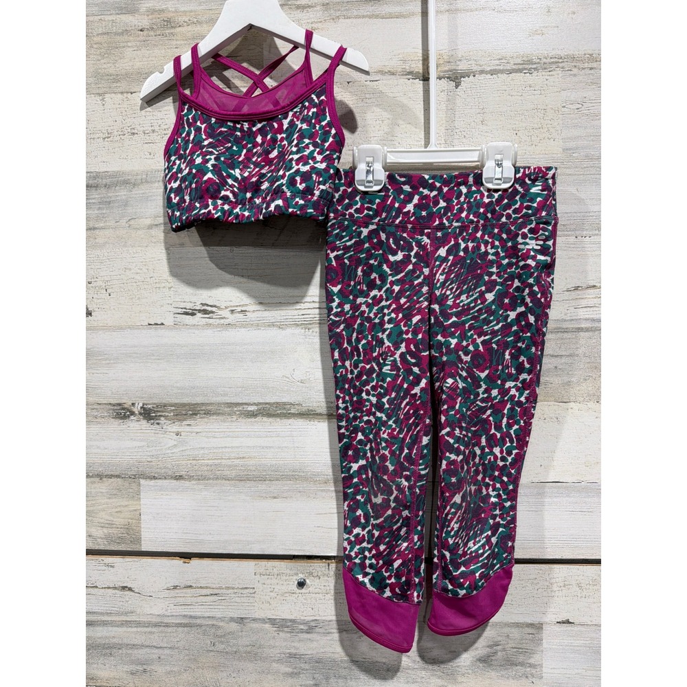 BCG Activewear Set Girls 7 Purple Leopard Print‎ Athletic Core
